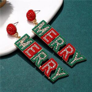 ✨ Beaded Christmas Letter Earrings | “Let It Snow” & “Jingle Bells”